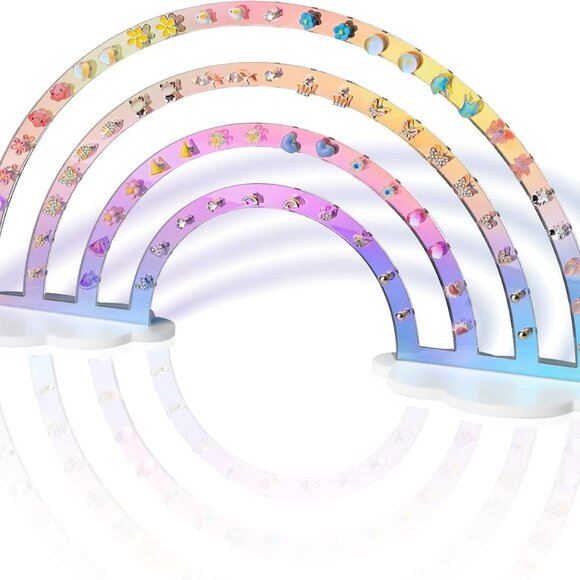Iridescent Earrings Holder 74 Holes Display Rainbow Ear Studs Jewelry Show Rack - Picture 1 of 7